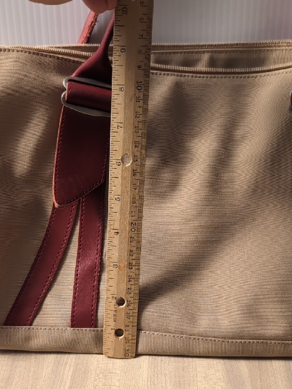 Jack Gomme Canvas Tote with Burgundy Trim and Straps - Picture 10 of 12
